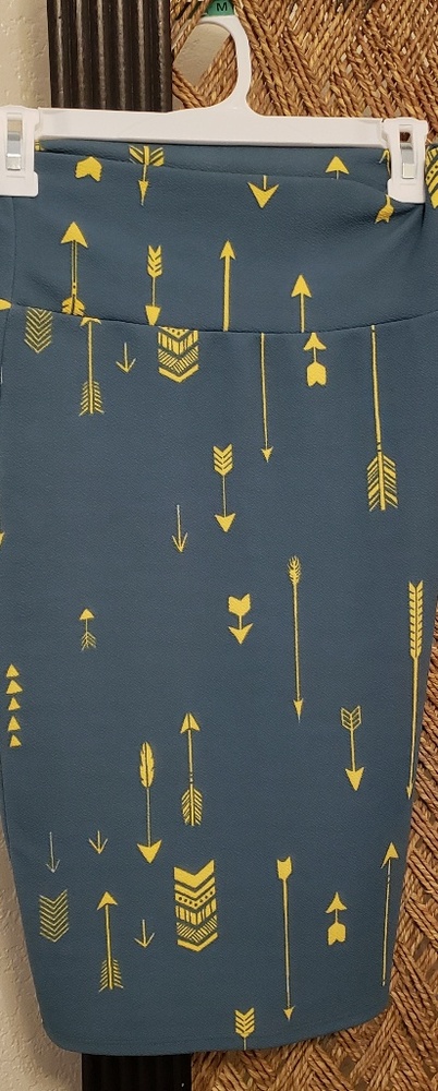 XS Cassie Skirt- Tealish/Gray with yellow arrows